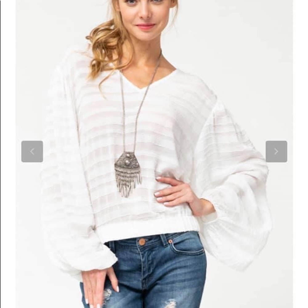 White long sleeve semi-sheer - Picture 2 of 2